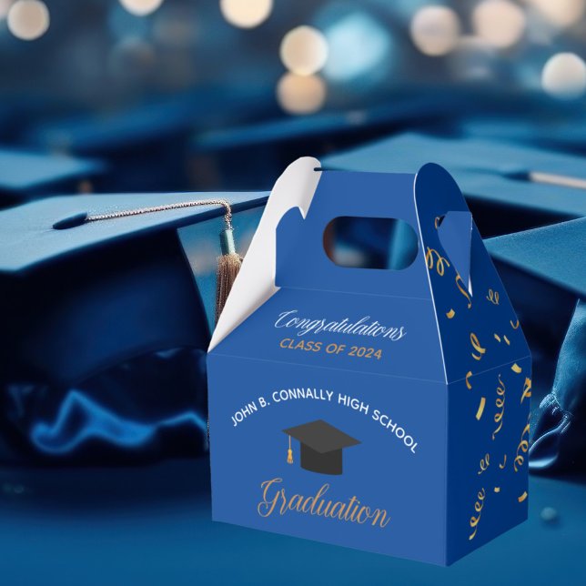 Blue Graduation 2025 Gold Streamers Custom Party Favor Box (Creator Uploaded)