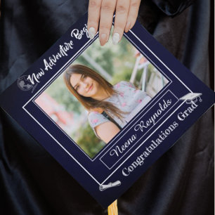 Blue Graduation Add Grad Name Class Of 2025 Photo Graduation Cap Topper