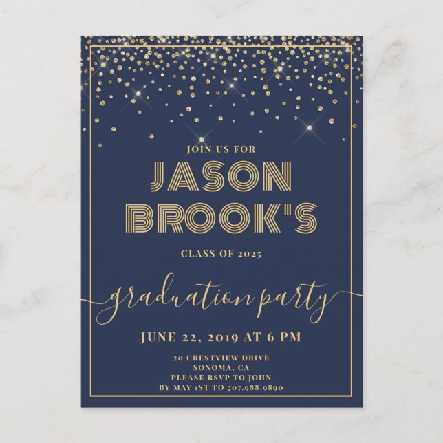 Blue Graduation Announcement Postcard (Front)