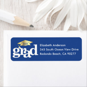 Blue Graduation Bold Modern Type Gold Cap Address