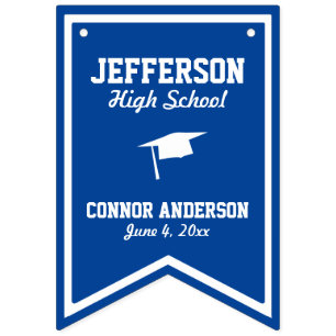 Blue Graduation Bunting   Grad & School Name Date Flags