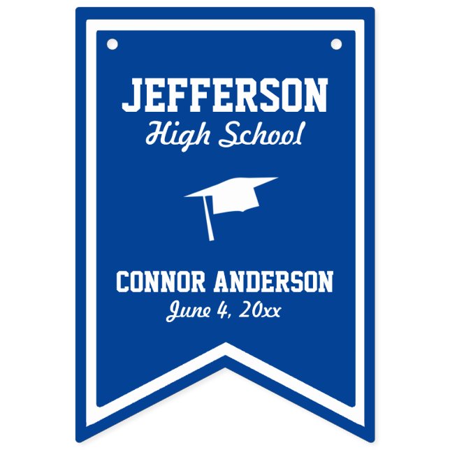 Blue Graduation Bunting | Grad & School Name Date Flags (First Flag)