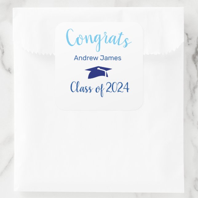 blue graduation cap 2023 -  Congrats   Square Sticker (Bag)