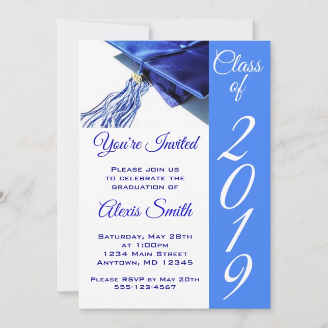 Blue Graduation Cap and Tassel Invitation (Front)