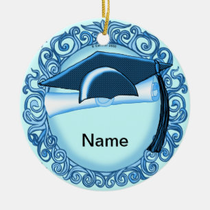 Blue Graduation Cap Ceramic Ornament