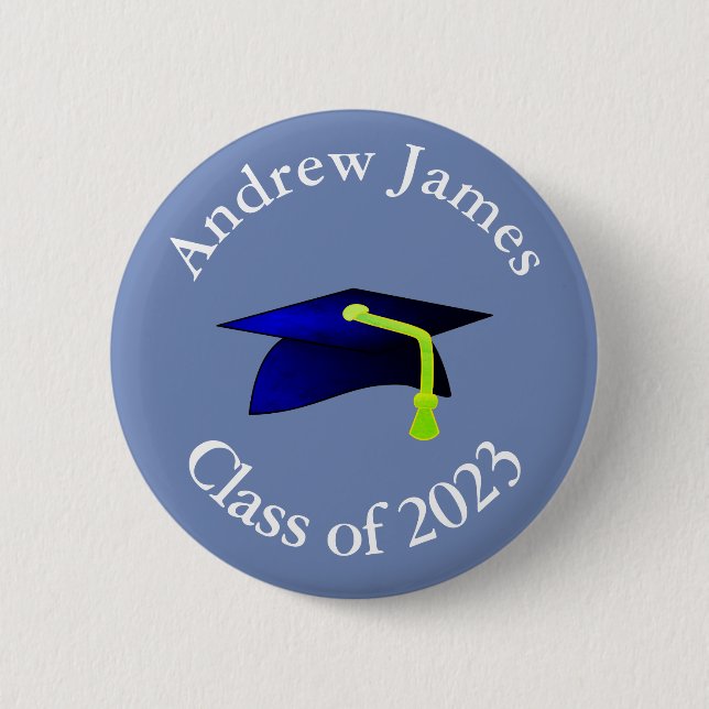 blue graduation cap - class of 2019 -your name 2 inch round button (Front)