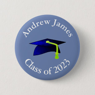 blue graduation cap - class of 2019 -your name 2 inch round button