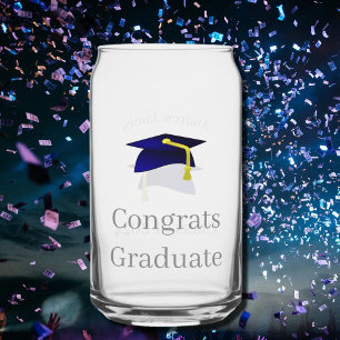 blue graduation cap - class of 2024 can glass