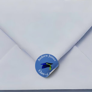 blue graduation cap - class of 2024  -your name classic round sticker