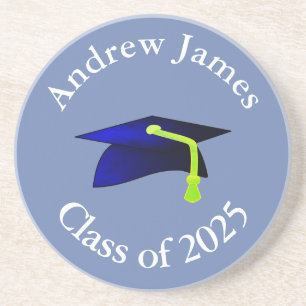blue graduation cap - class of 2024  -your name coaster