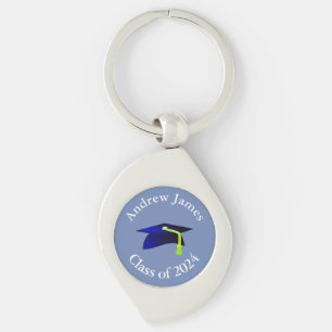 blue graduation cap - class of 2024  -your name keychain