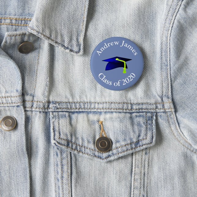 blue graduation cap - class of 2026  -your name 2 inch round button (In Situ)