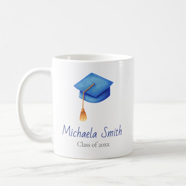 Blue Graduation Cap Class of High School Coffee Mug (Left)