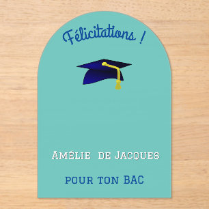 Blue graduation cap - Congrats in French Acrylic Invitations