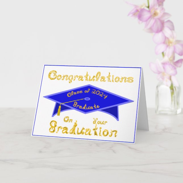 Blue Graduation Cap Graduate Class 2024 Hat Card (Orchid)
