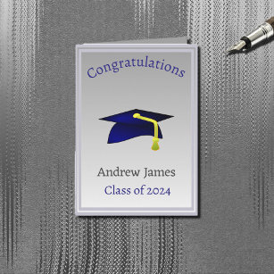 blue graduation cap  in silver - Congratulations Card