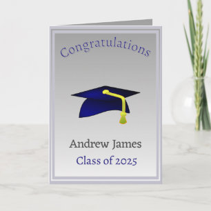 blue graduation cap  in silver - Congratulations Card