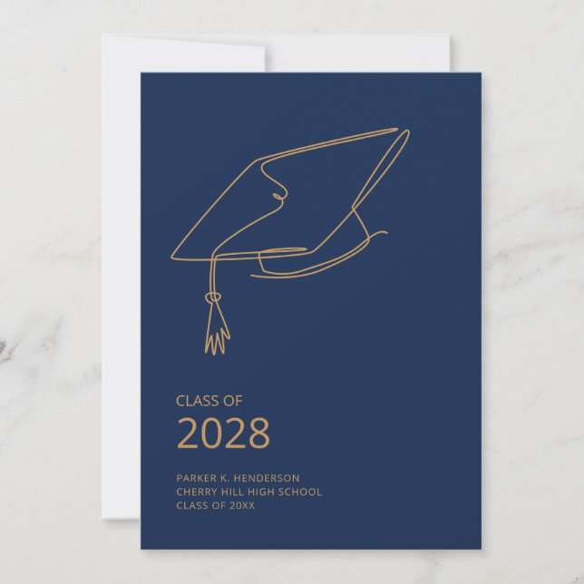 Blue Graduation Cap Minimalist Graduation Party Invitation (Front)