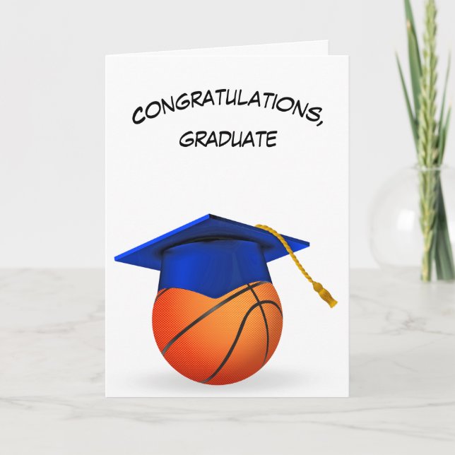 Blue Graduation Cap On a Basketball Card (Front)