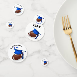 Blue Graduation Cap On a Football Confetti