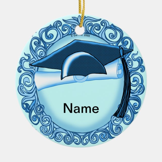 Blue Graduation Cap  ornament  (Front)
