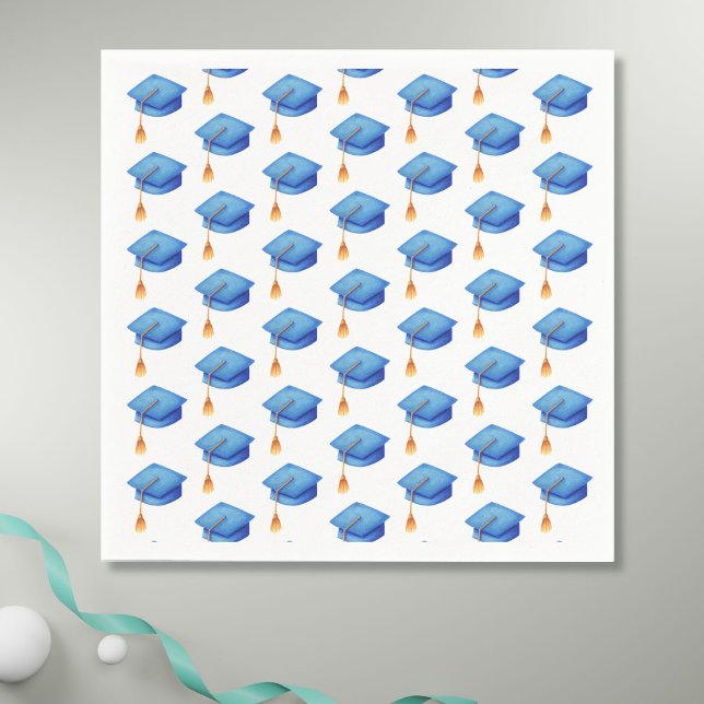 Blue Graduation Cap Personalized Graduation Napkin (Creator Uploaded)