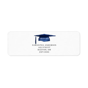 Blue Graduation Cap Return Address Label