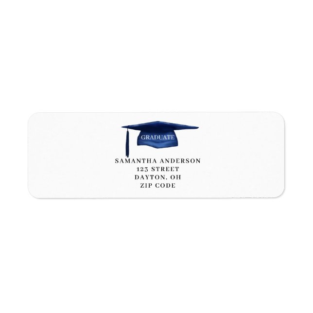 Blue Graduation Cap Return Address Label (Front)