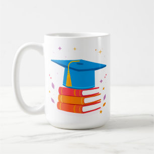 Blue Graduation Cap With Books Coffee Mug