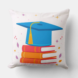Blue Graduation Cap With Books Throw Pillow
