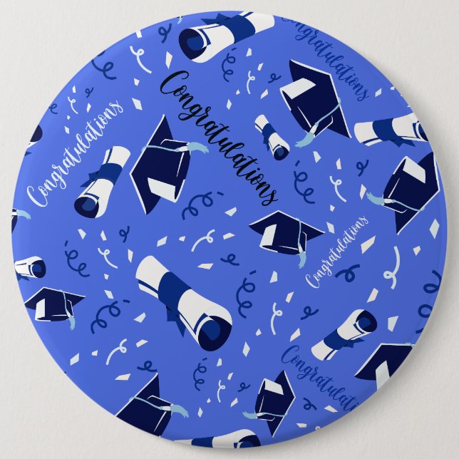 Blue Graduation Congratulations 6 Inch Round Button (Front)