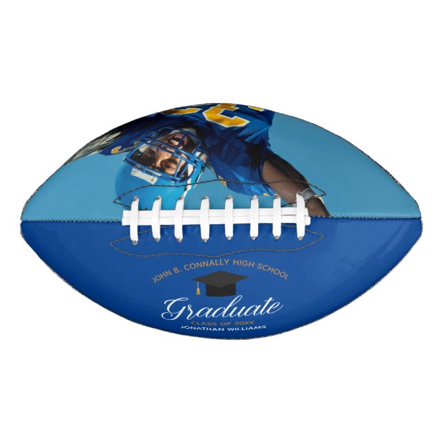 Blue Graduation Custom School 2025 Graduate Photo Football (Front)