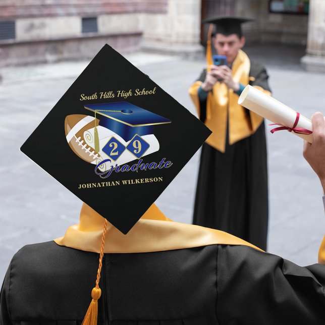 Blue Graduation Football Personalized Graduation Cap Topper (Blue Graduation Football Personalized Graduation Cap Topper)