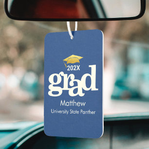 Blue Graduation Gold Cap Modern Bold Typography Air Freshener