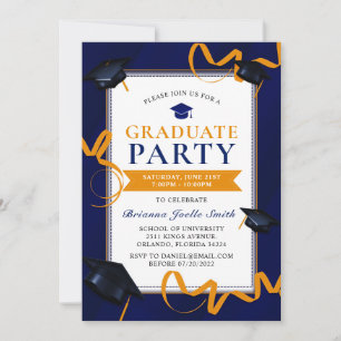 Blue Graduation Grad Hats Party Invitation