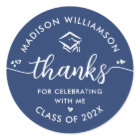 Blue Graduation Modern Thank You Script Hearts Cap