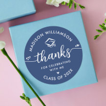 Blue Graduation Modern Thank You Script Hearts Cap