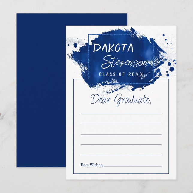 Blue Graduation | Paint Splatter Grad Party Advice Invitation (Front/Back)