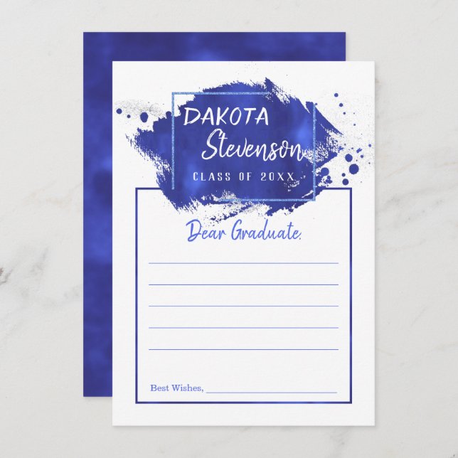 Blue Graduation | Paint Splatter Grad Party Advice Invitation (Front/Back)