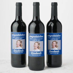 Blue Graduation Party 2024 Graduate Photo Wine Label