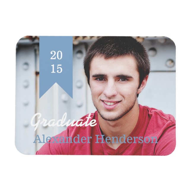 Blue Graduation Photo Announcement Magnet (Horizontal)