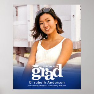 Blue Graduation Photo Bold Typography Minimalist Poster