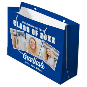 Blue Graduation Photo Collage 2025 Graduate Large Gift Bag