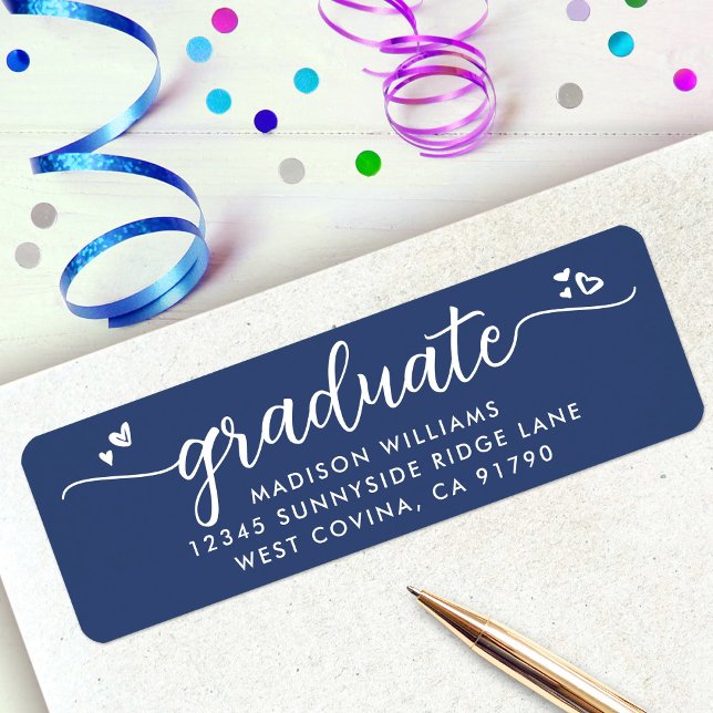 Blue Graduation Script Hearts Bold Modern Address (Creator Uploaded)