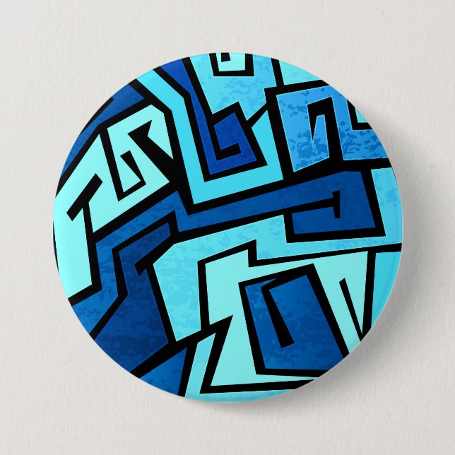 Blue graffiti design 3 inch round button (Front)