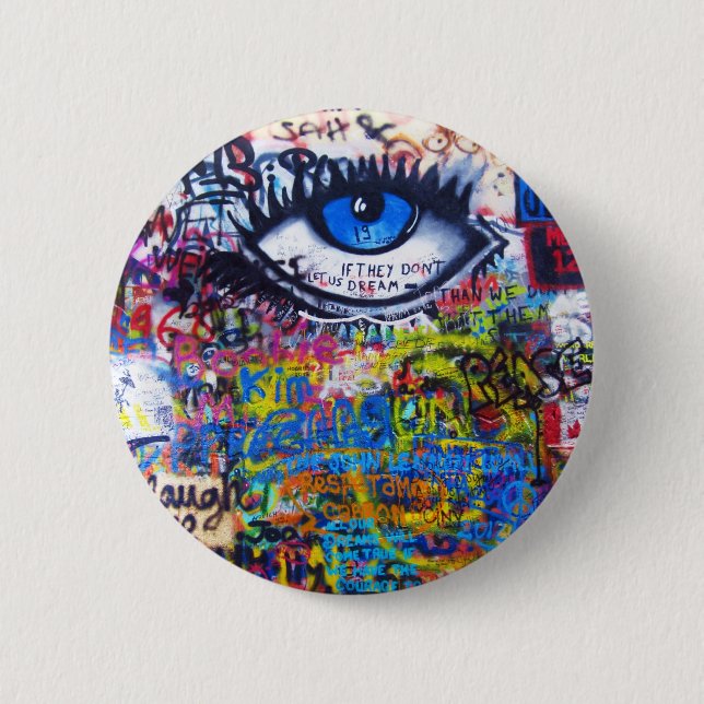 Blue graffiti evil eye 2 inch round button (Front)