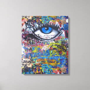 Blue graffiti evil eye canvas print