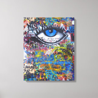 Blue graffiti evil eye canvas print