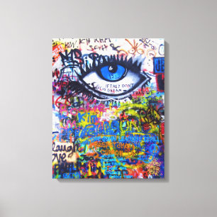 Blue graffiti evil eye canvas print