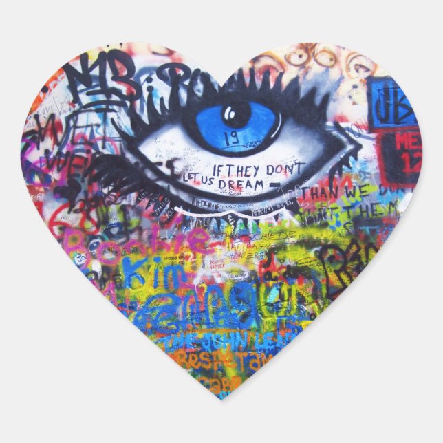 Blue graffiti evil eye heart sticker (Front)